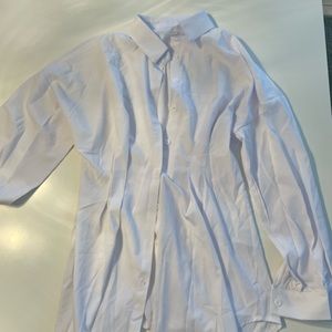 White cinched button down shirt